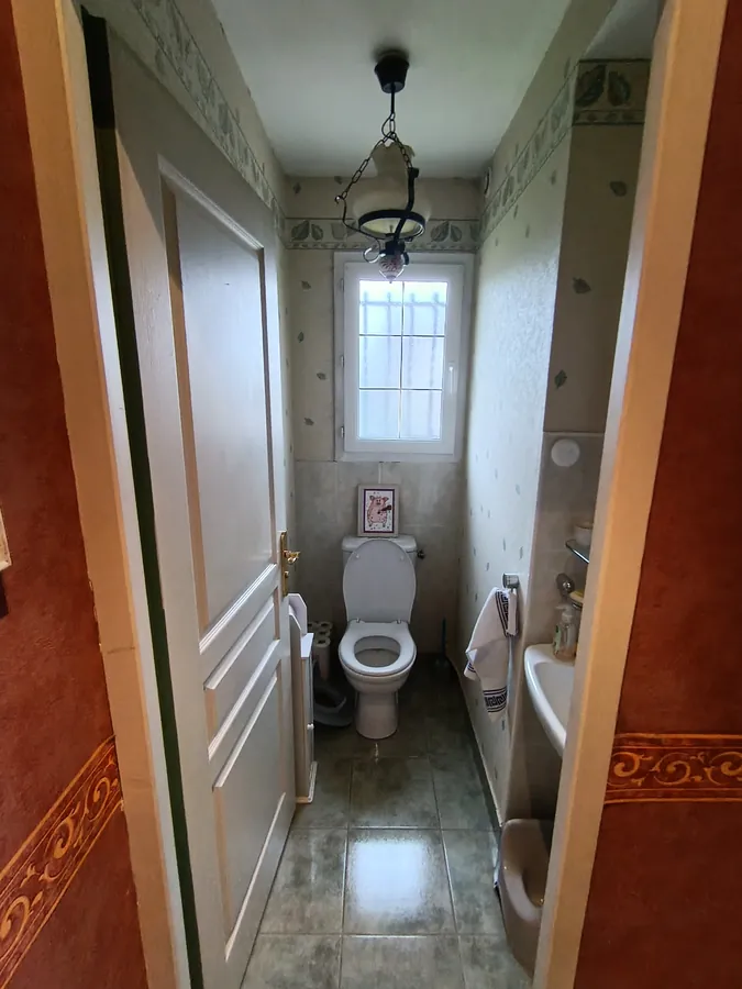 WC avant peinture — murs sombres, maison dans le Loiret