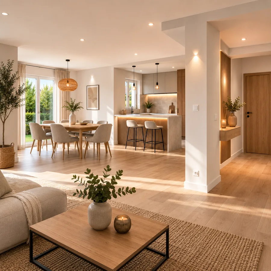 Salon après rénovation intérieure complète à Orléans — peinture, carrelage et finitions par CASA RENOV 45